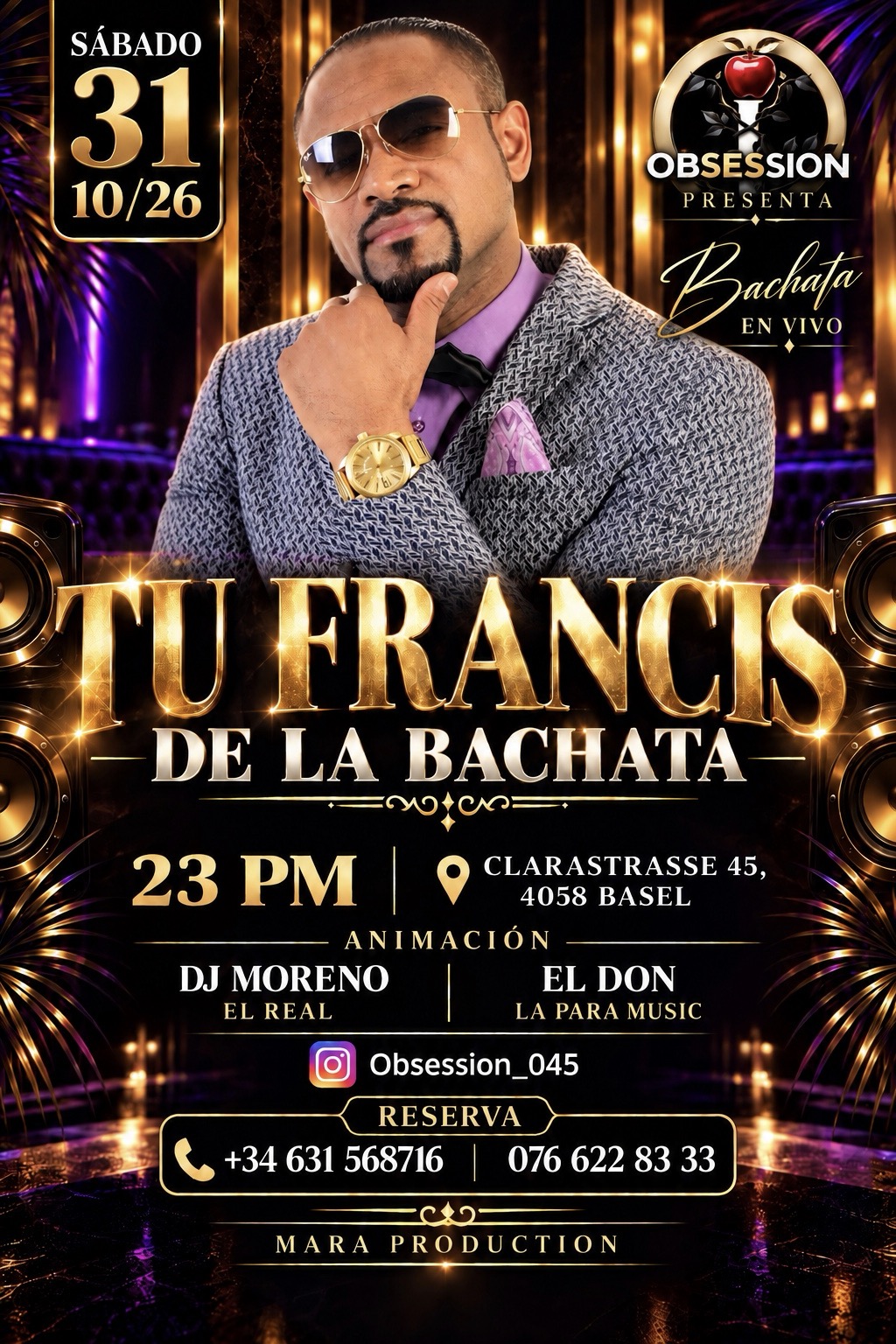 Tu Francis de la Bachata LIVE — Samstag 31. Oktober 2026 im Obsession Latin Club Basel